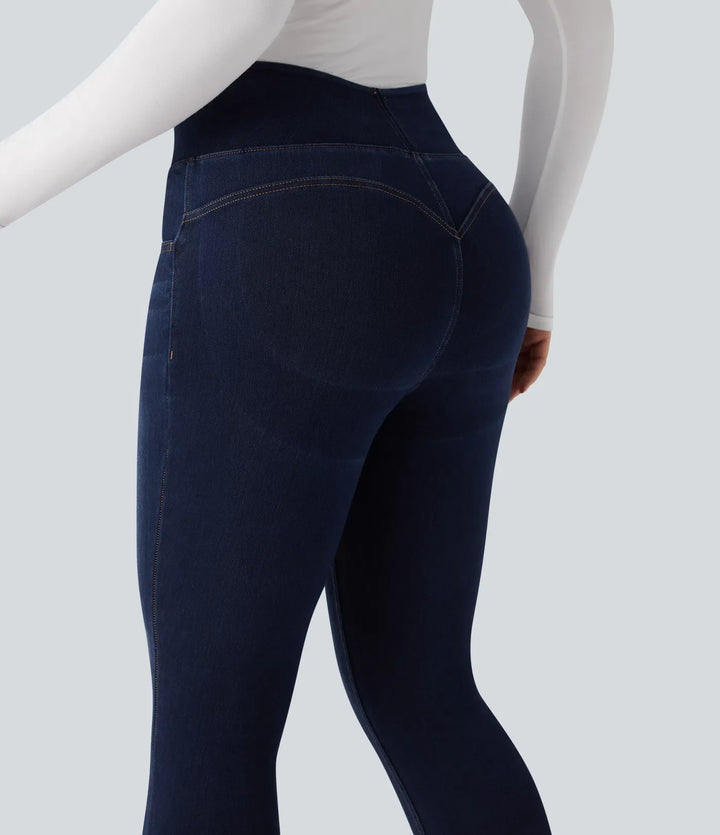 Halara Flex med hög midja och magkontroll rumplyftande denim vardagsleggings med fickor