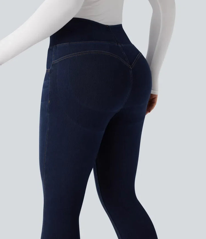 Halara Flex med hög midja och magkontroll rumplyftande denim vardagsleggings med fickor