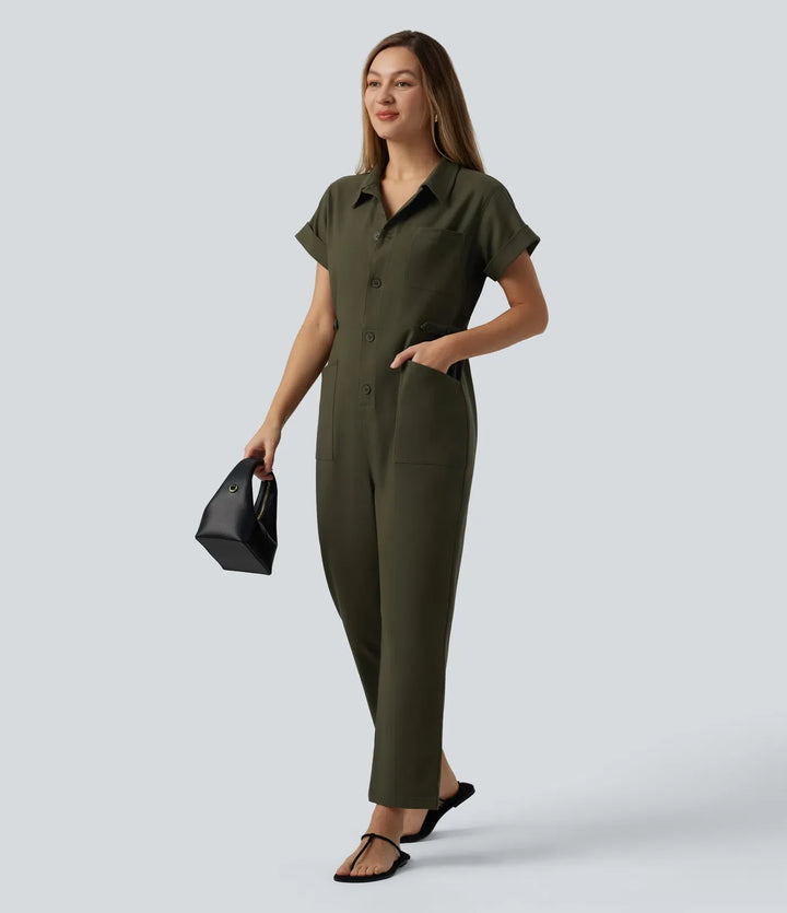 Kortärmad vardaglig jumpsuit med fickor
