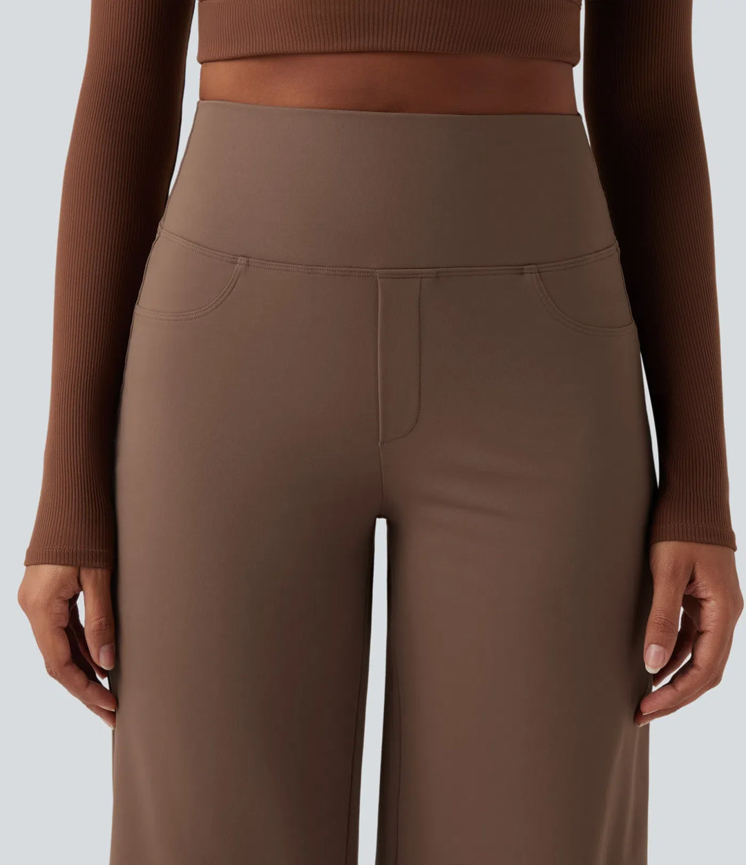 DayStretch med hög midja och magkontroll vida ben baggy yogabyxor med fickor