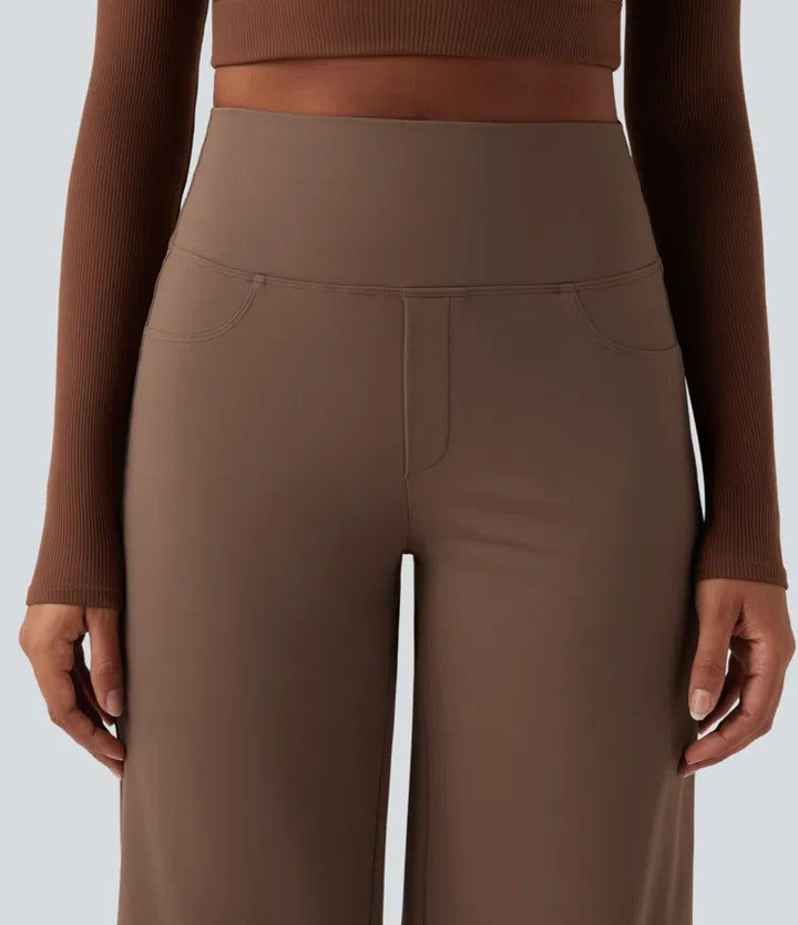 DayStretch med hög midja och magkontroll vida ben baggy yogabyxor med fickor
