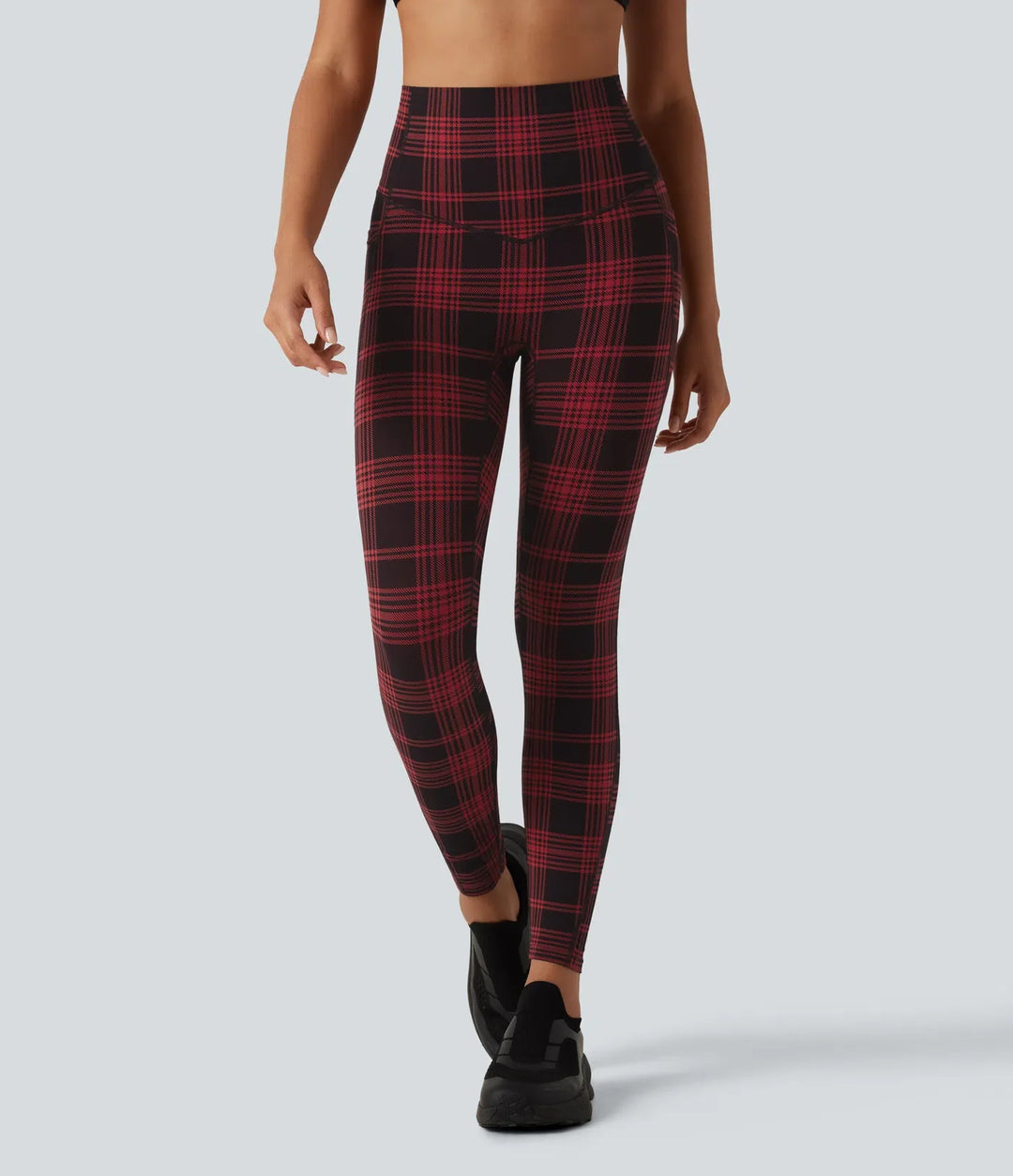 Lyckera UltraSculpt rutig mönster högmidjad magkontroll löpning leggings med fickor