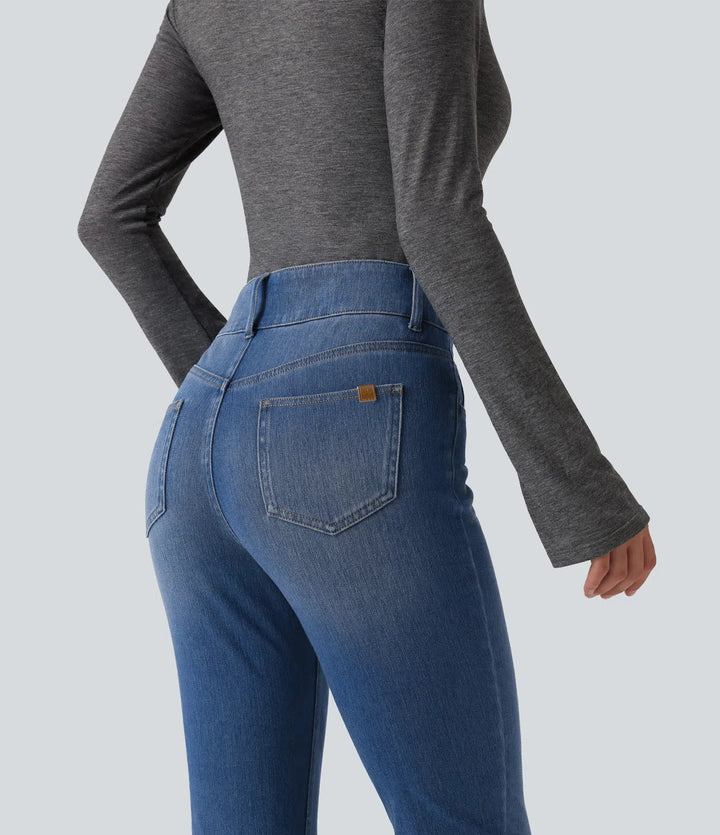Lyckera Flex medelhög midja asymmetrisk vardaglig skinny jeans med fickor
