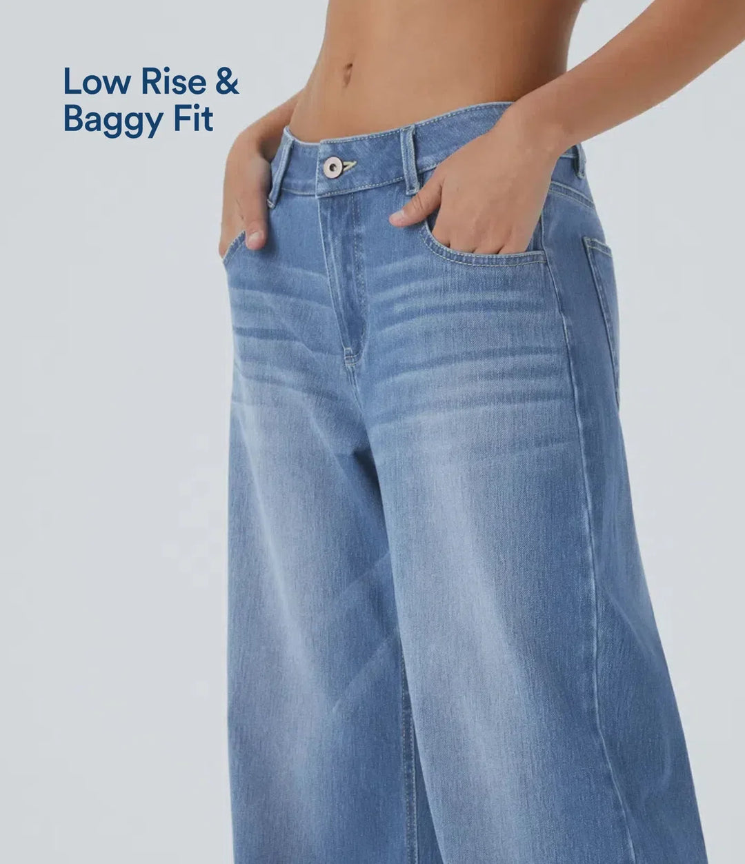 Halara Flex med låg midja dragkedja fickor tvättad baggy vida ben vardagsjeans