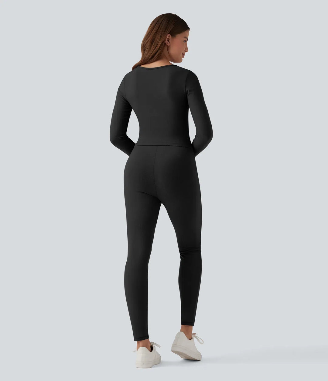 Lyckera HeatCore V-ringad långärmad tumhål skinny vardaglig värmande jumpsuit-Easy Peezy