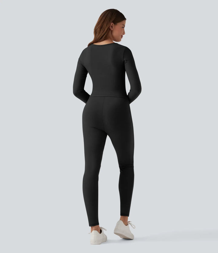 Lyckera HeatCore V-ringad långärmad tumhål skinny vardaglig värmande jumpsuit-Easy Peezy