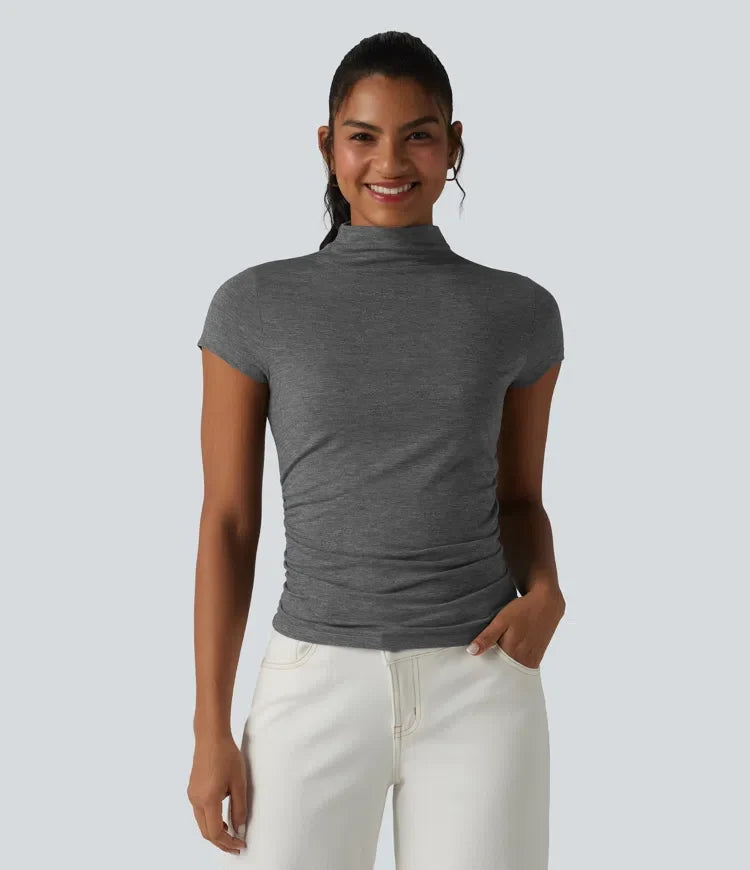 Halvpolo kortärmad rynklad T-shirt för vardag