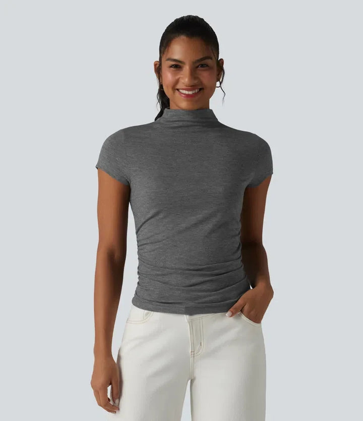 Halvpolo kortärmad rynklad T-shirt för vardag