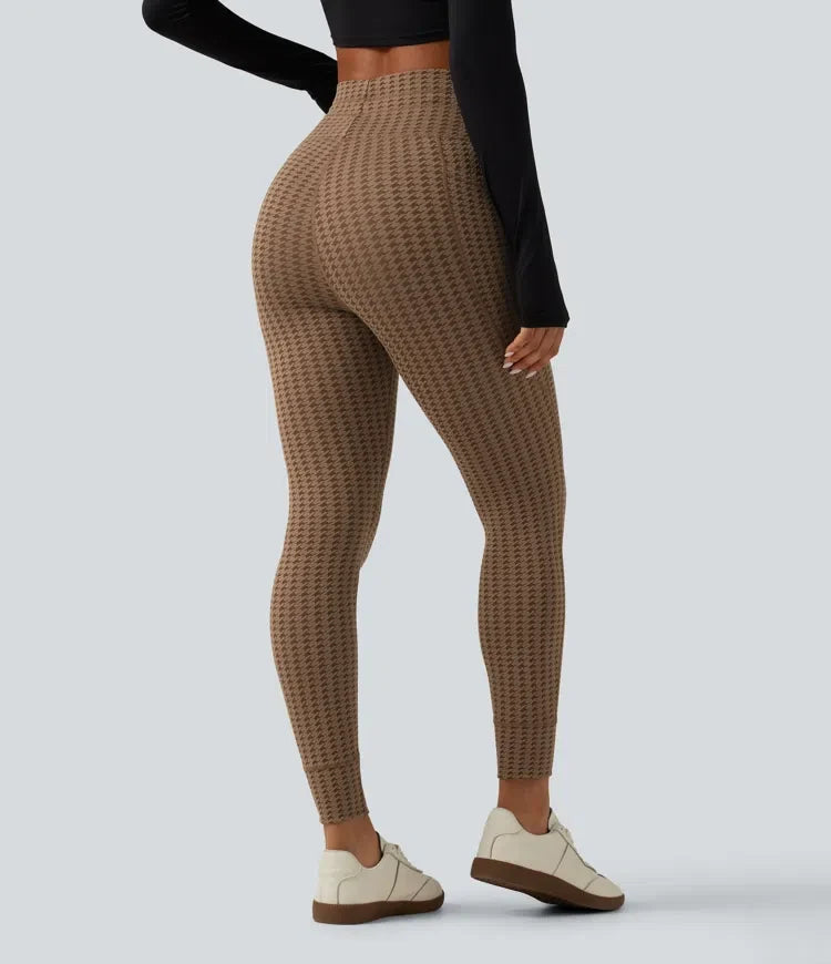 Högmidjad dragsko hundtand yogaleggings med fickor