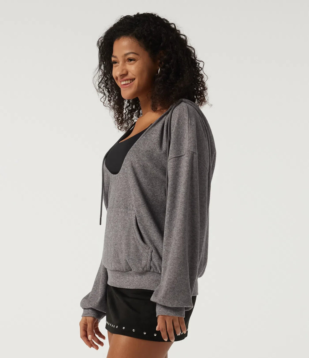 Med huva långärmad vardaglig pullover sweatshirt med fickor