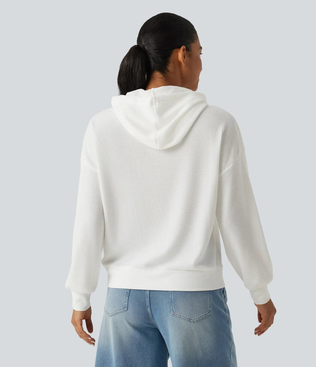 Med huva nedhasad axel långärmad våffelstruktur vardaglig sweatshirt
