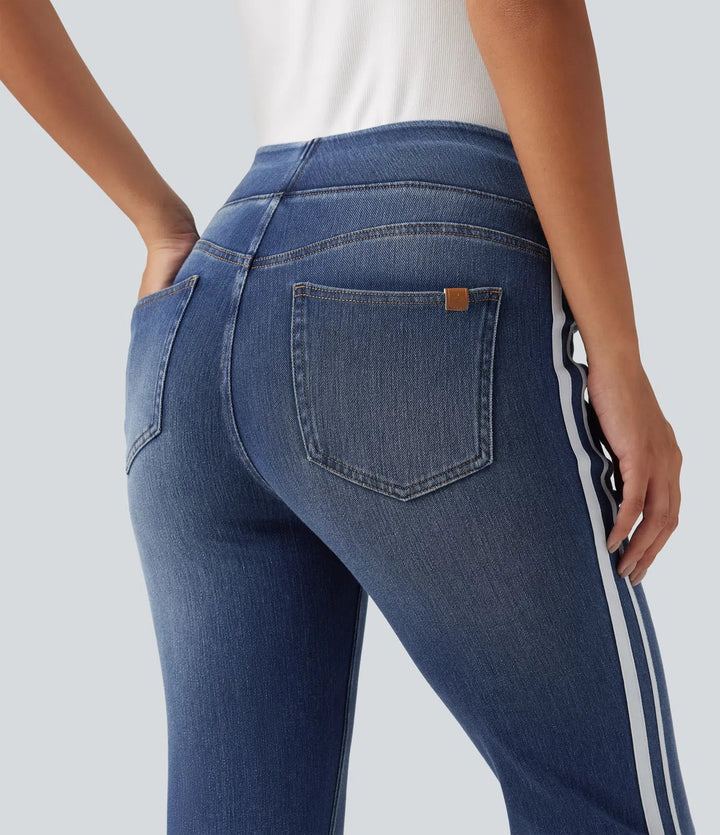 Lyckera Flex högmidjad randig utsvängd tvättad vardagsjeans med fickor