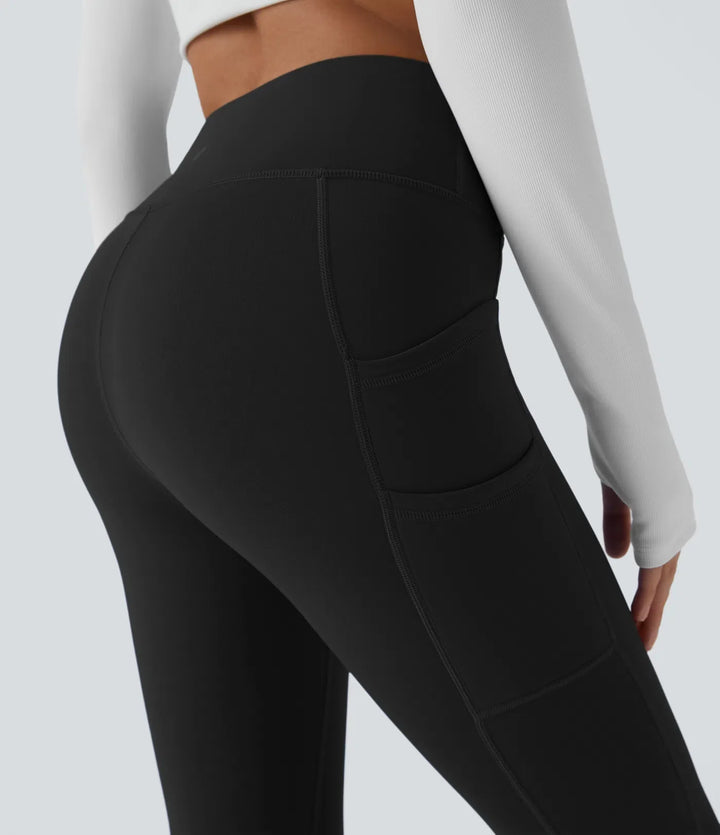 SoftlyZero mjuk plysch värmande högmidjad dubbla fickor 7/8 yogaleggings