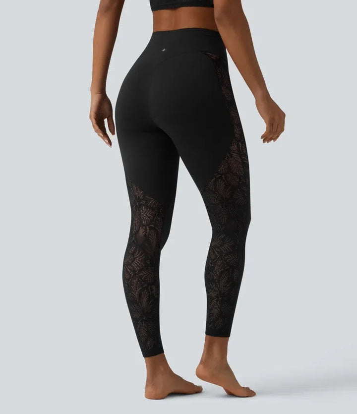 Halara UltraSculpt med hög midja och magkontroll kontrastspets yoga 7/8 leggings med ficka