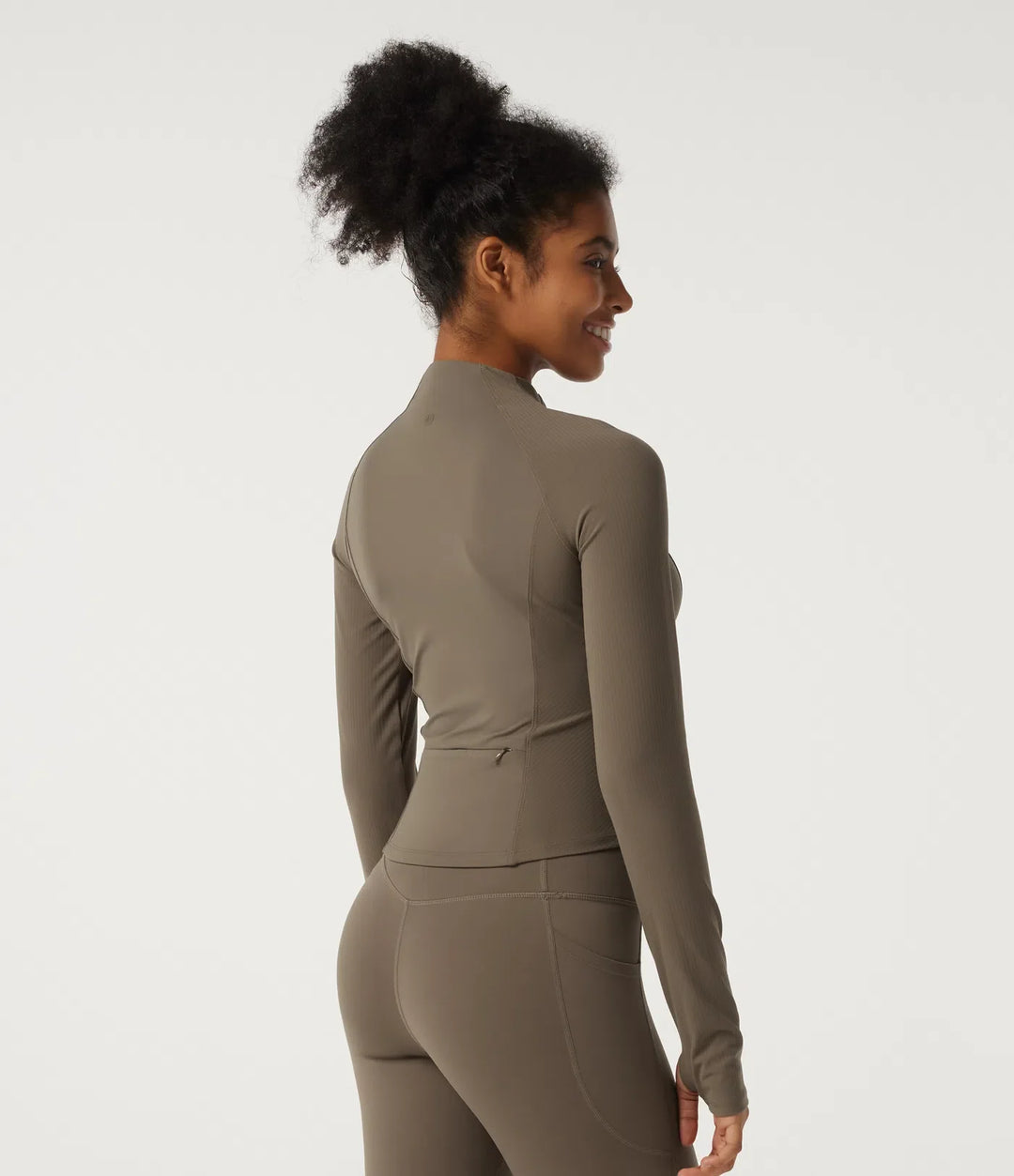 Lyckera UltraSculpt halvpolo långärmad yoga kurvig jacka med tumhål och fickor