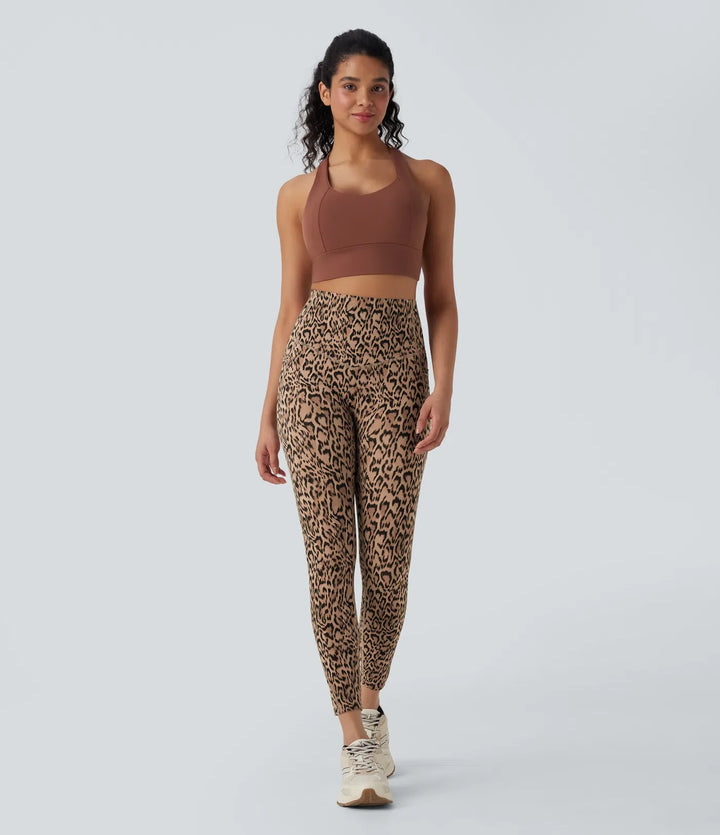 Halara UltraSculpt leopardmönstrad med hög midja och magkontroll yogaleggings med fickor