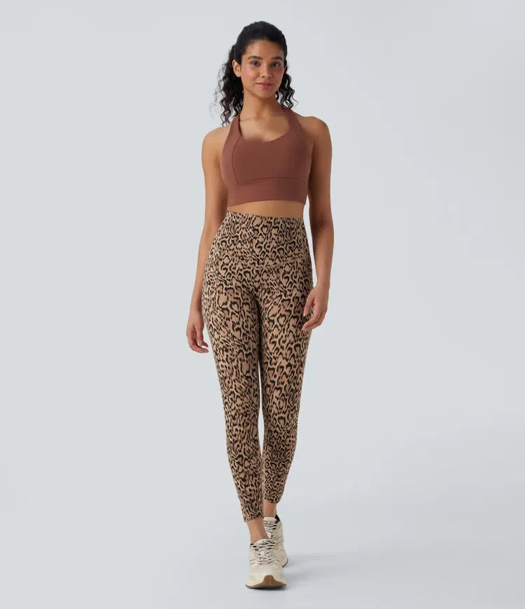 Lyckera UltraSculpt leopardmönster högmidjad magkontroll yogaleggings med fickor