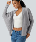 Ribbstickad öppen front lång fladdermusärm vardaglig cardigan