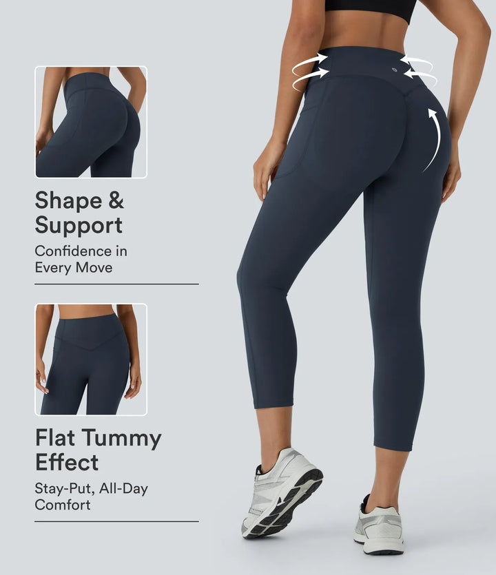 Lyckera UltraSculpt högmidjad scrunch med rumplyft magkontroll ficka formande capri träningsleggings