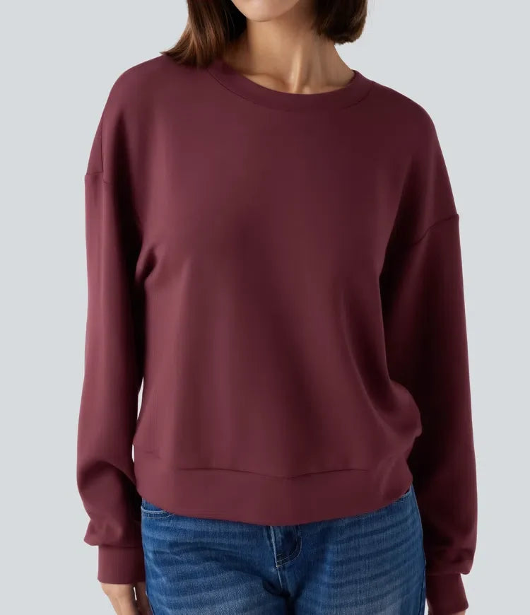 SpacerTek rund hals långärmad vridning-rygg vardaglig sweatshirt