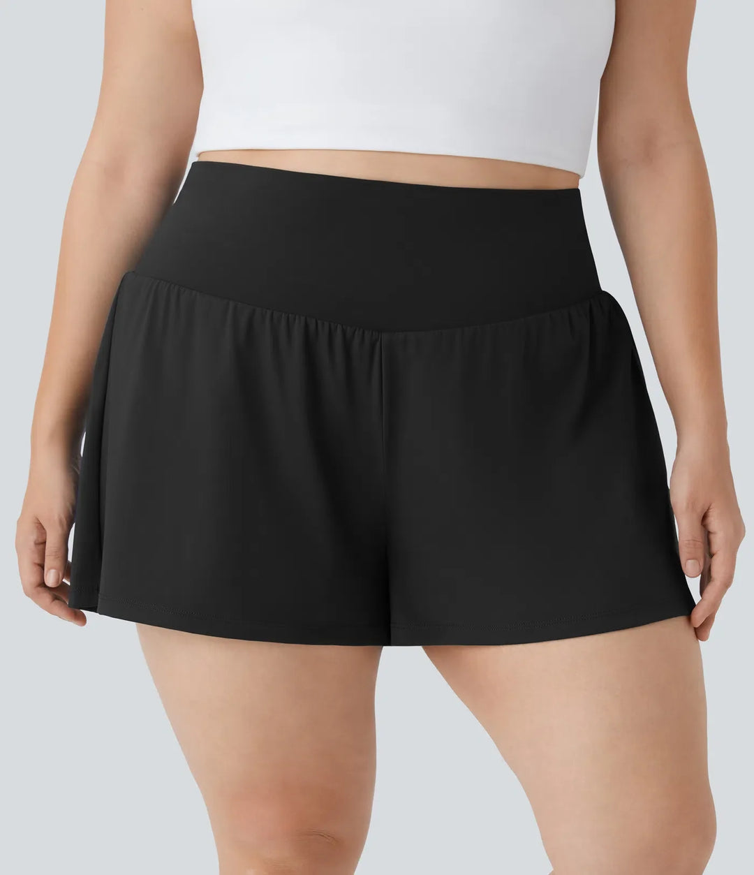 Superhög midja ficka och ficka 2-i-1 yoga plusstorlek shorts 4&