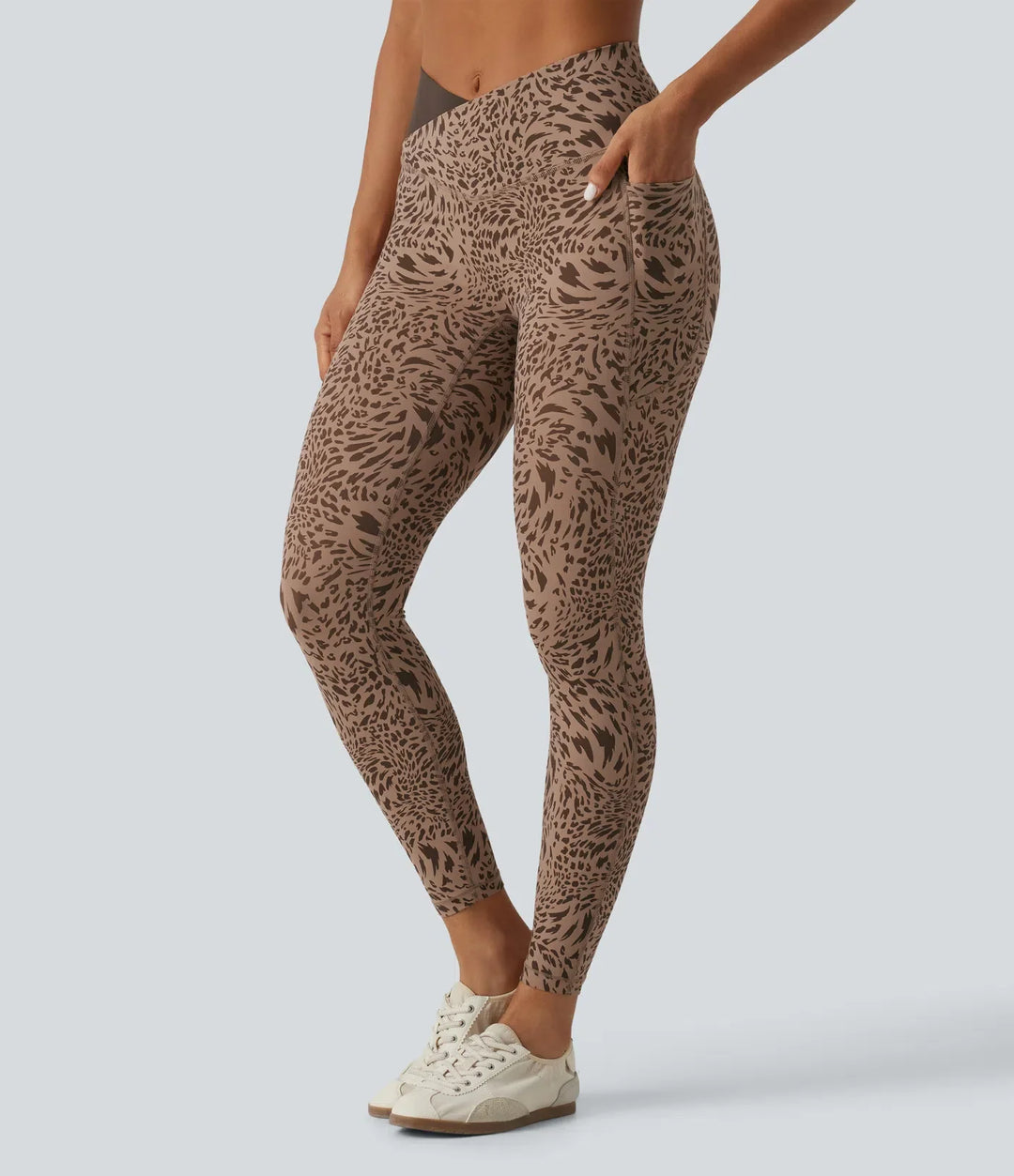 Lyckera UltraSculpt leopardmönster högmidjad crossover skinny yogaleggings med fickor