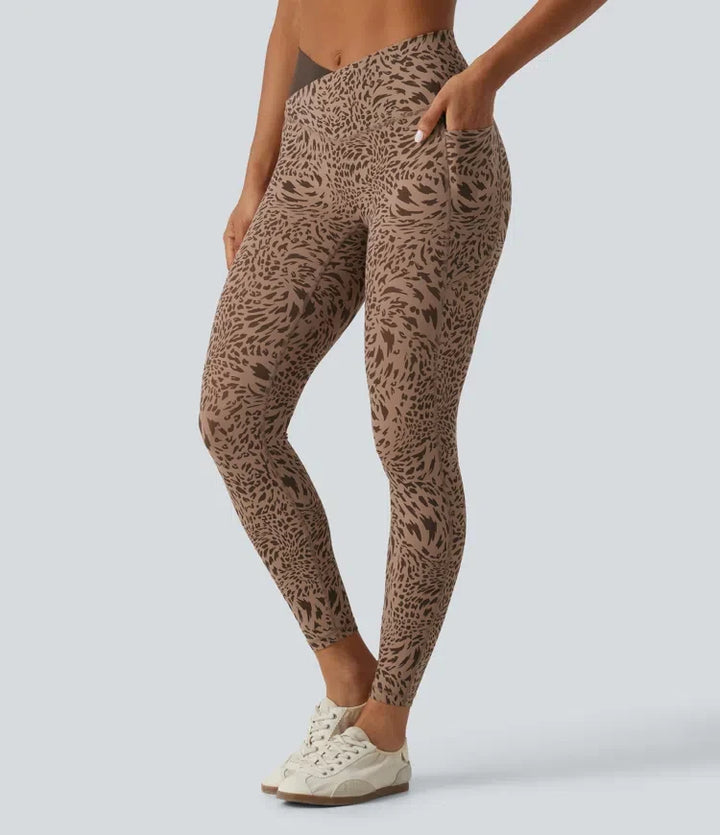 Lyckera UltraSculpt leopardmönster högmidjad crossover skinny yogaleggings med fickor