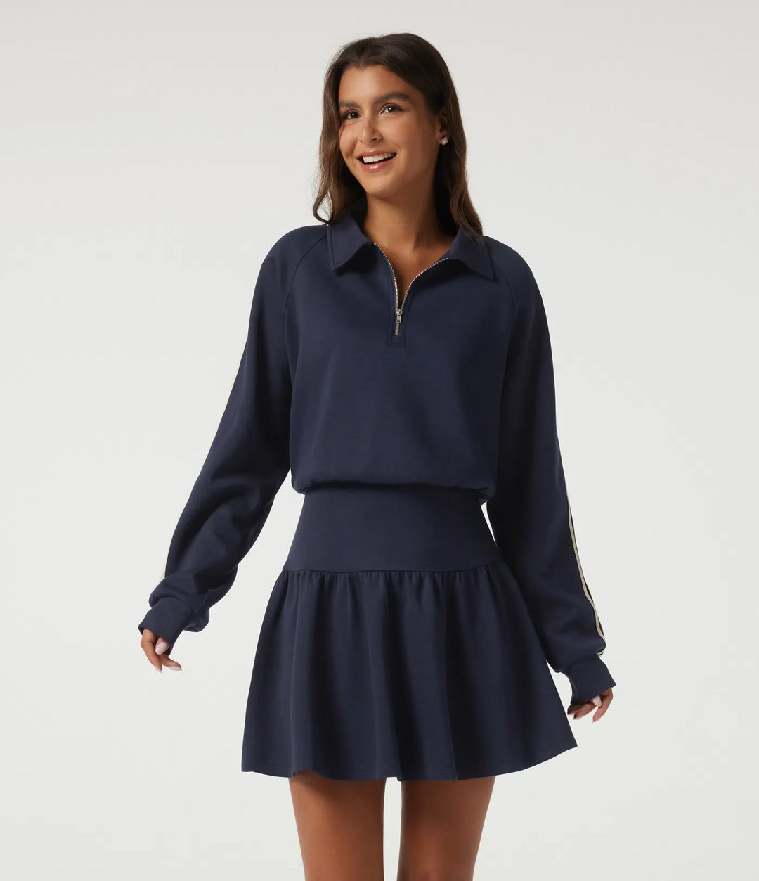 Slagkrage långärmad raglan sida randig vardaglig mini sweatshirt klänning