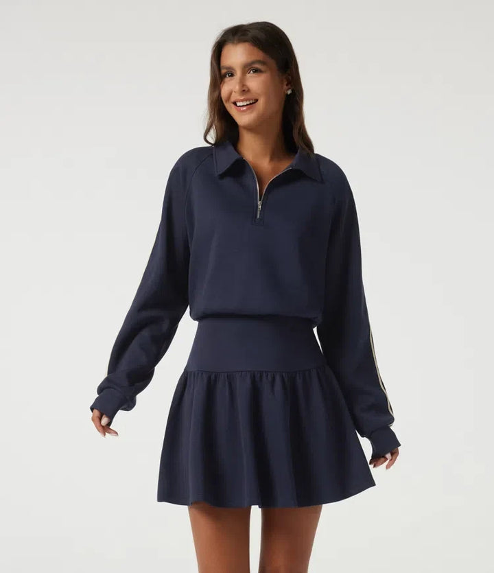 Slagkrage långärmad raglan sida randig vardaglig mini sweatshirt klänning