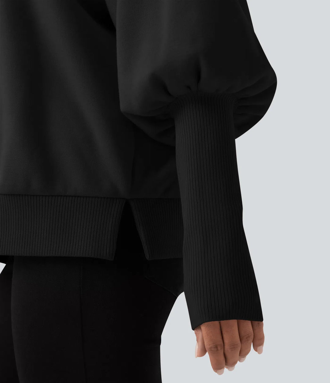 Halvpolo lång bishopärm fleece vardaglig sweatshirt