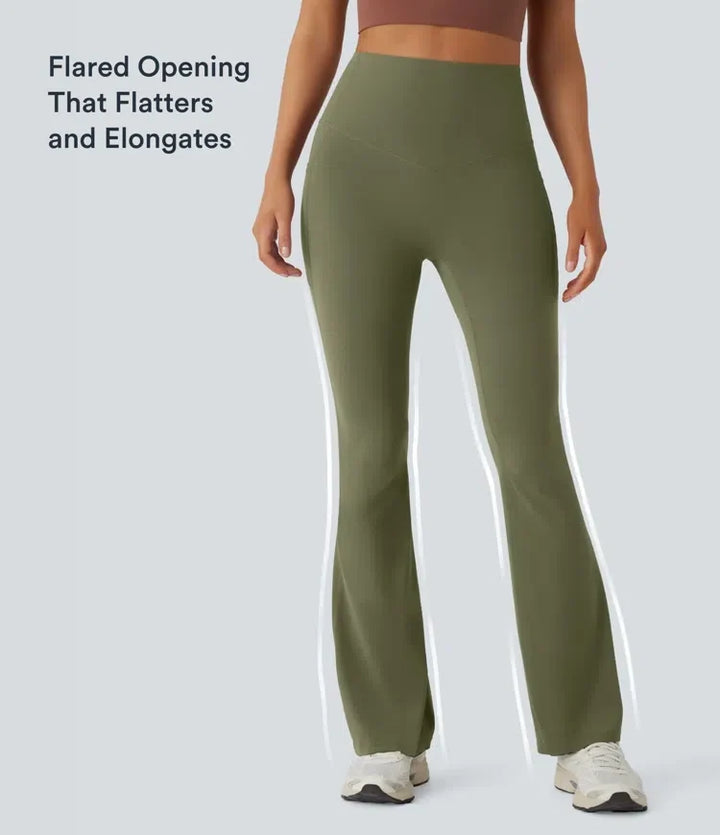 Halara UltraSculpt med hög midja scrunch-effekt rumplyftande magkontroll ficka formande yoga bootcut leggings