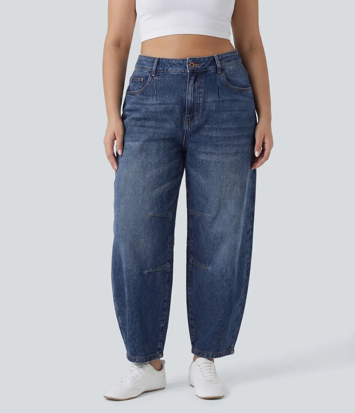 Halara Flex med låg midja ballongformade ben vardagsjeans i plusstorlek med fickor