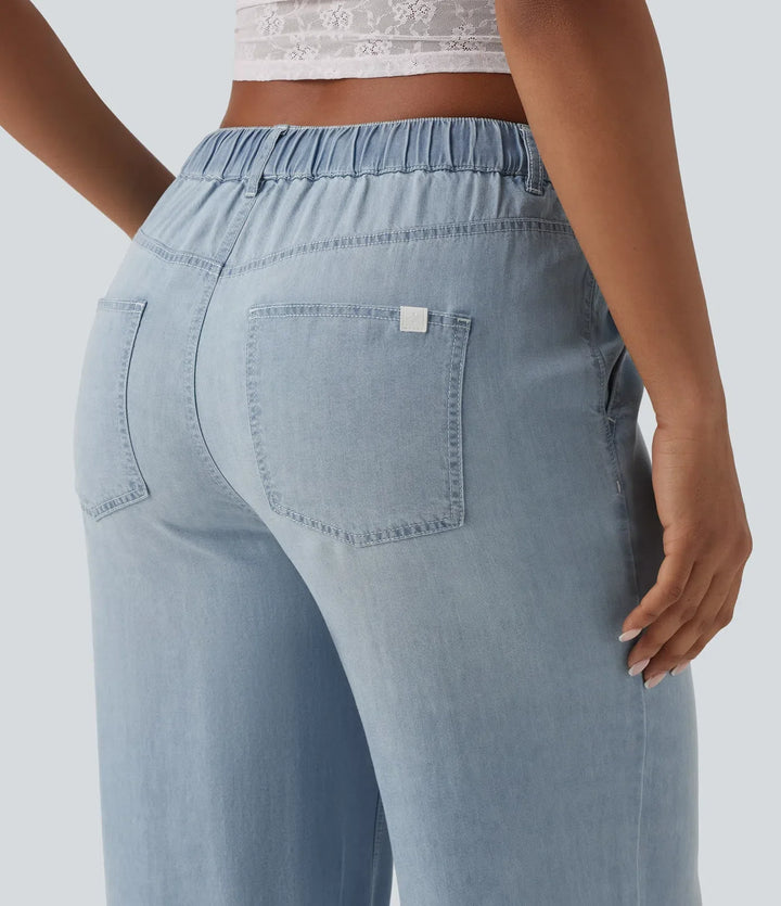 Medelhög midja dragsko vardagsjeans med fickor