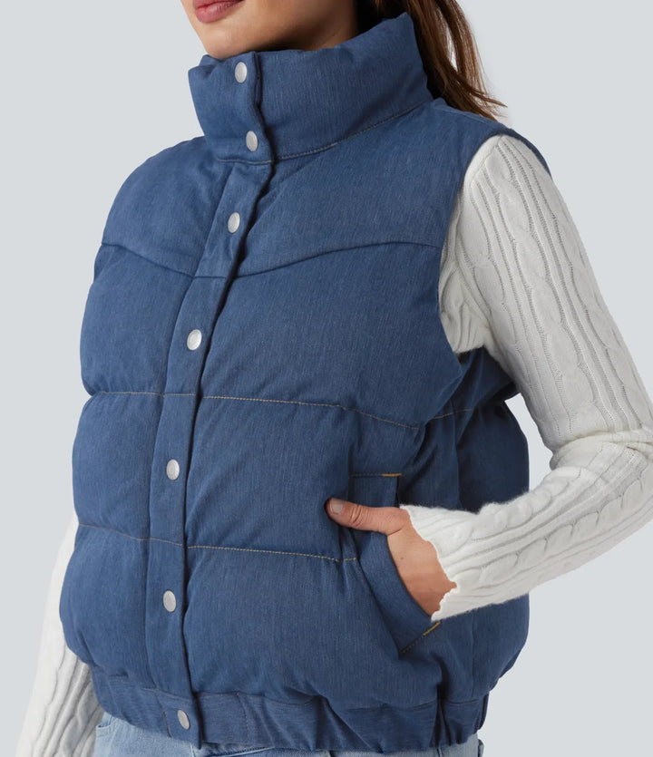 Lyckera Flex denim ståkrage vardaglig vadderad väst med fickor