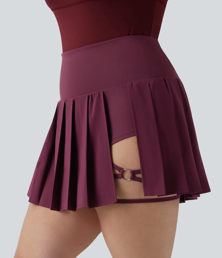 Plusstorlek Breezeful med hög midja plisserad 2-i-1 asymmetrisk fåll snabbtorkande mini yoga kjol med fickor