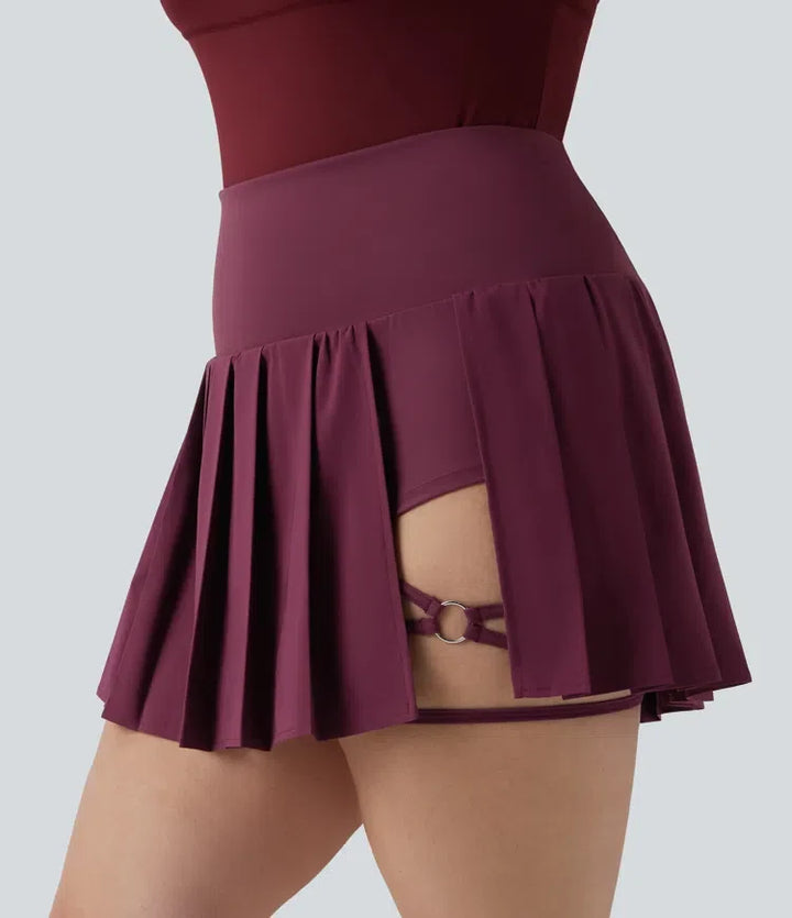 Plusstorlek Breezeful med hög midja plisserad 2-i-1 asymmetrisk fåll snabbtorkande mini yoga kjol med fickor