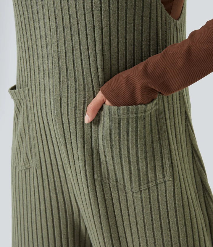 Ribbstickad vardaglig plusstorlek overall med fickor