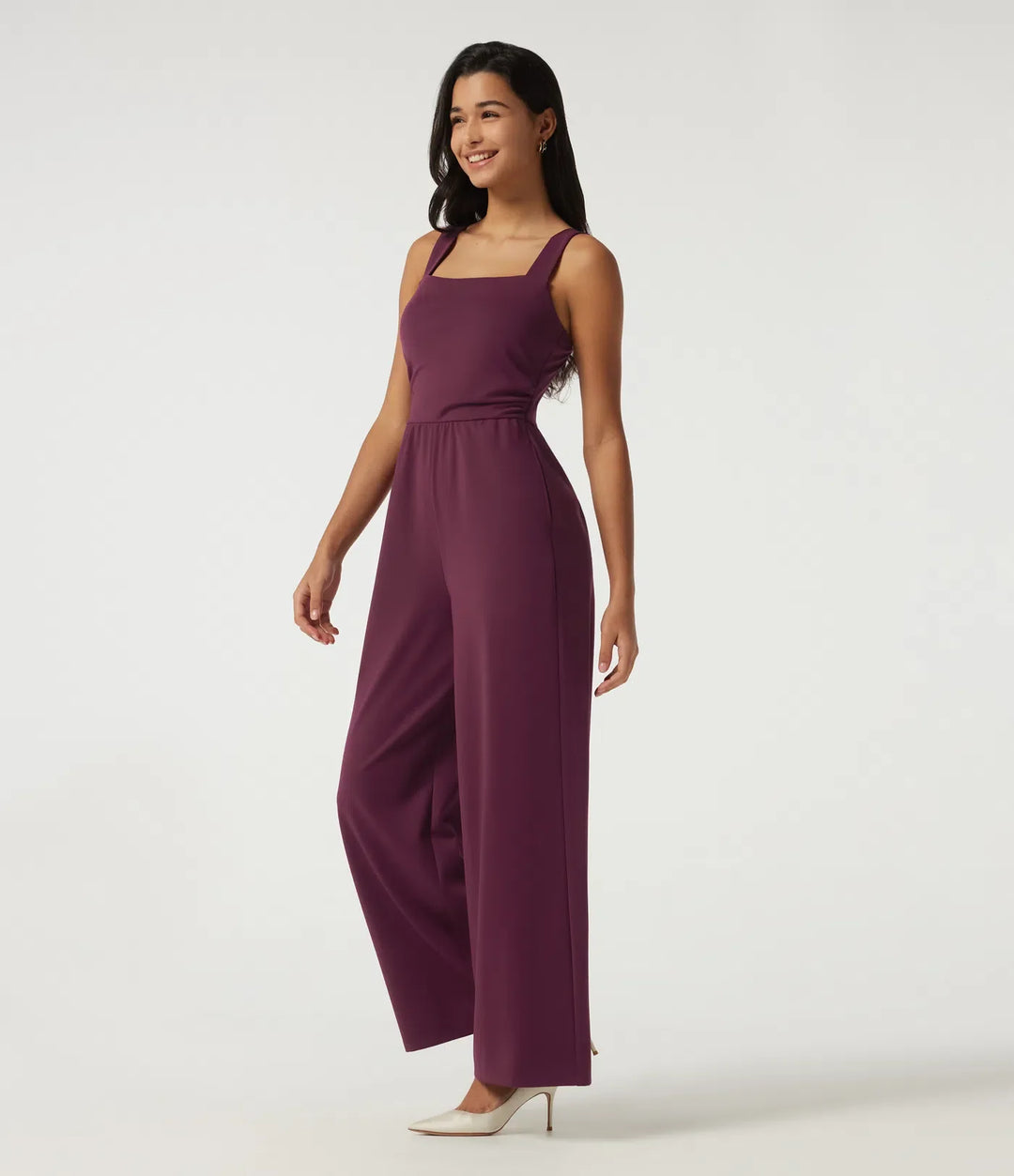 Fyrkantig halsringning ärmlös vida ben fest jumpsuit med fickor och inbyggd BH - Easy Peezy Edition