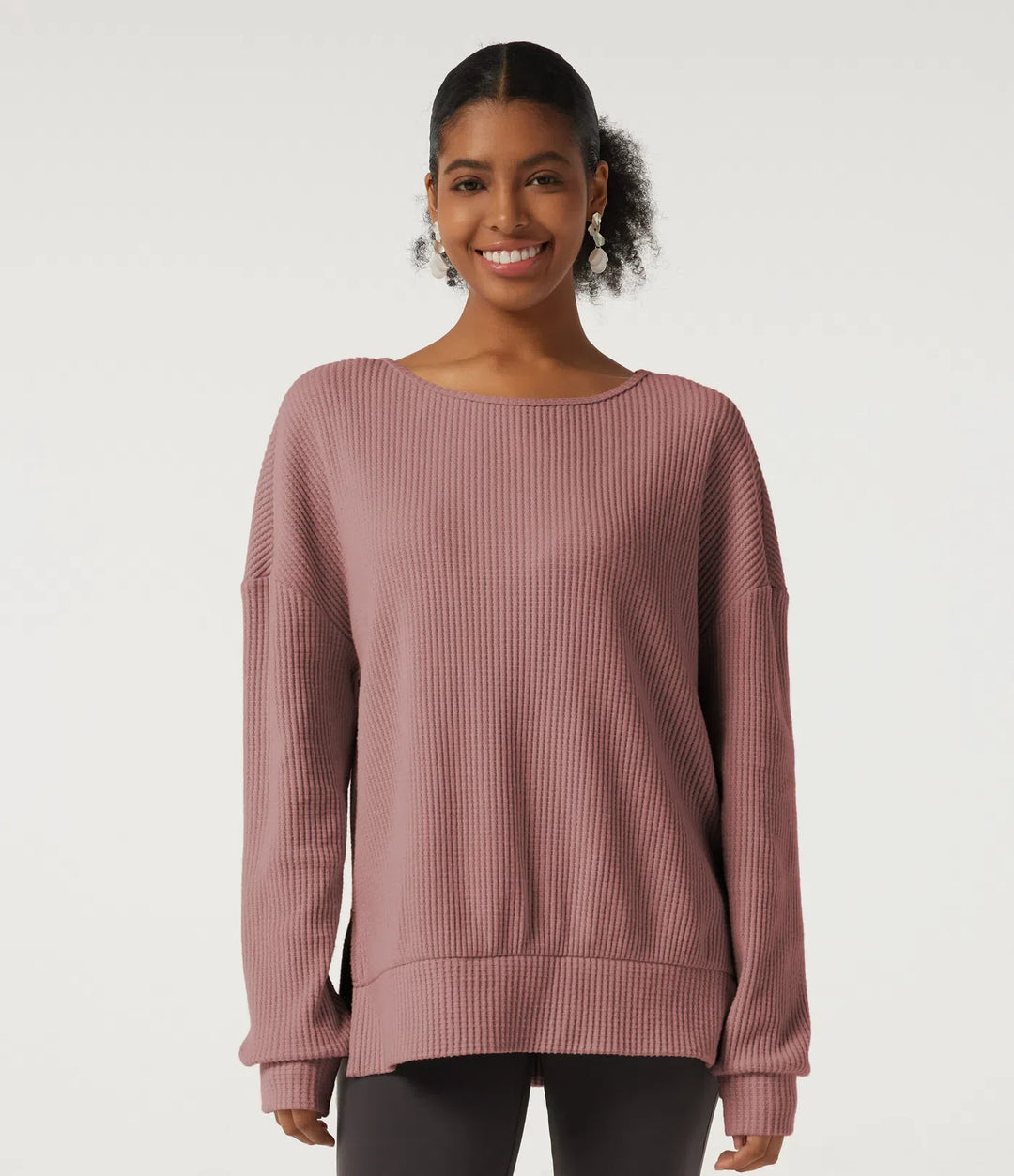 Rund hals långärmad slits fåll vardaglig sweatshirt