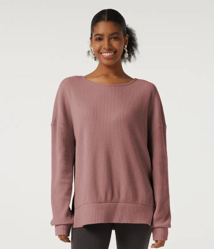 Rund hals långärmad slits fåll vardaglig sweatshirt