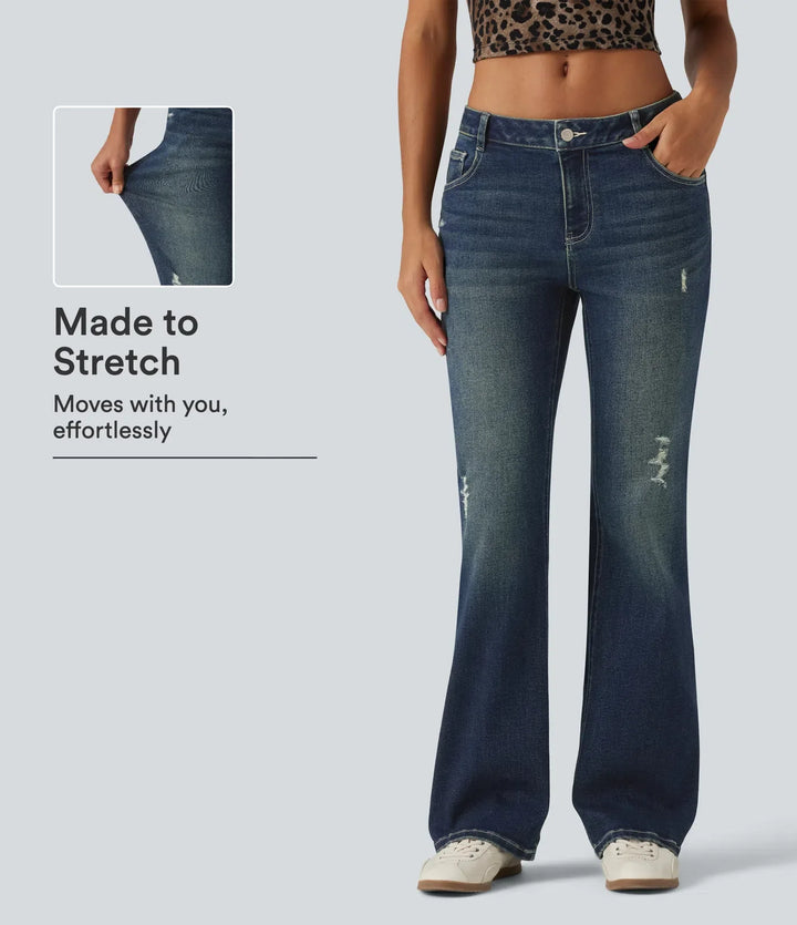 Låg midja bootcut vardaglig bomull jeans med fickor