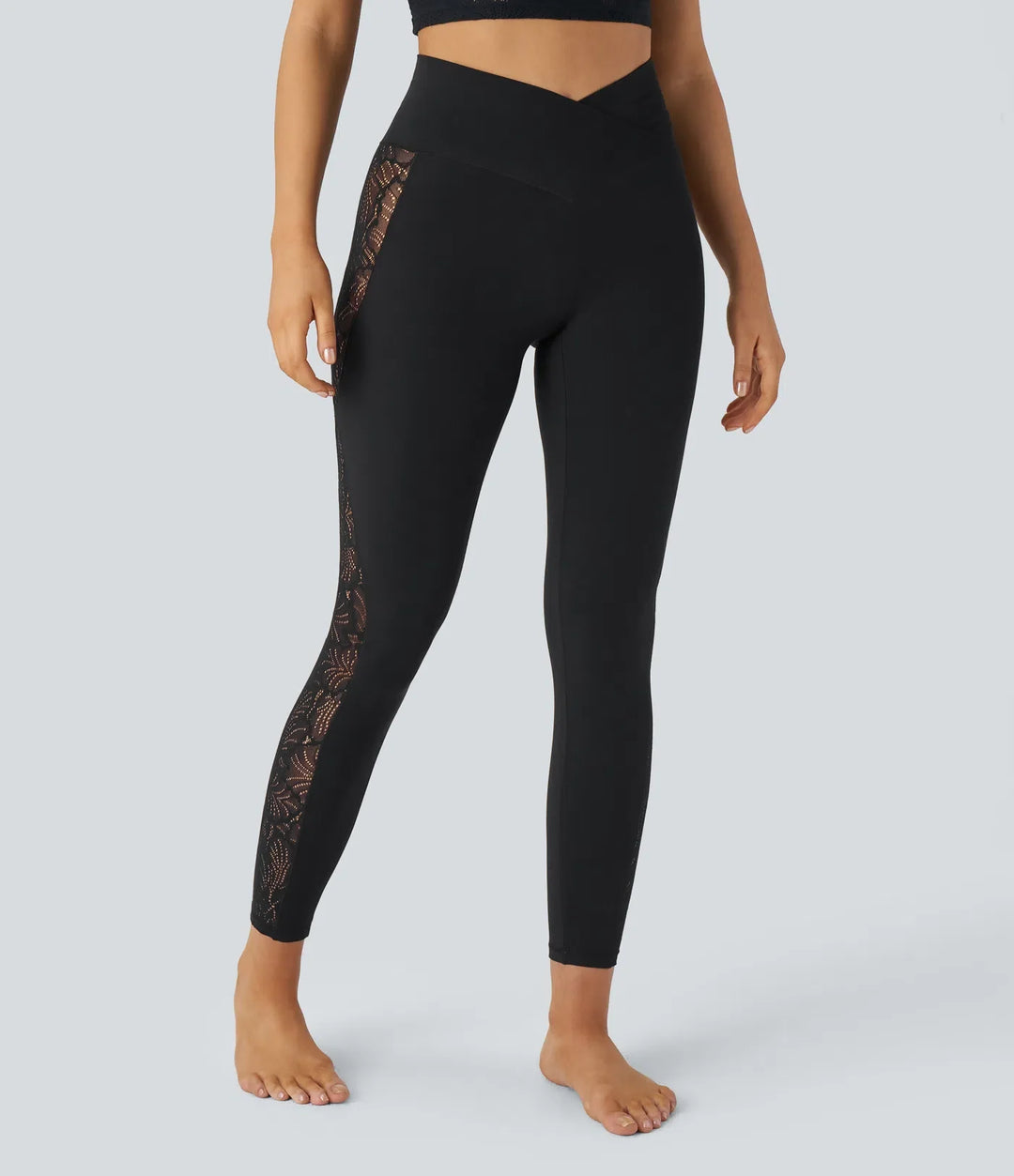 SoftlyZero högmidjad crossover kontrastspets ficka yogaleggings