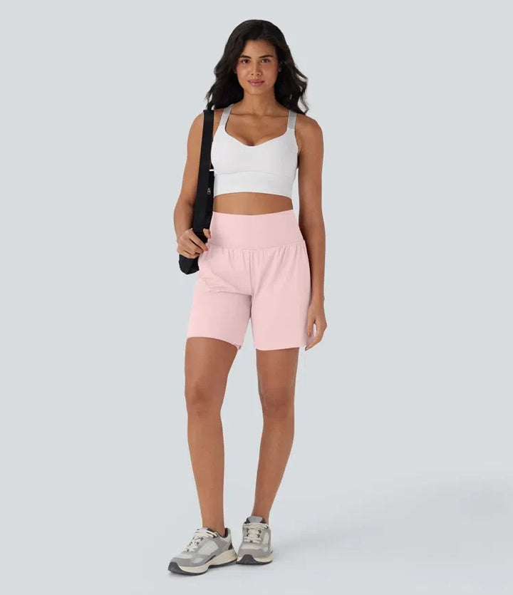 SoftlyZero luftig superhög midja 2-i-1 InstantCool yoga shorts 7" med fickor