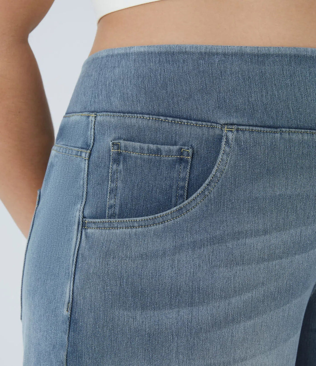 Lyckera Flex högmidjad fickor baggy vida ben tvättad vardaglig plusstorlek jeans