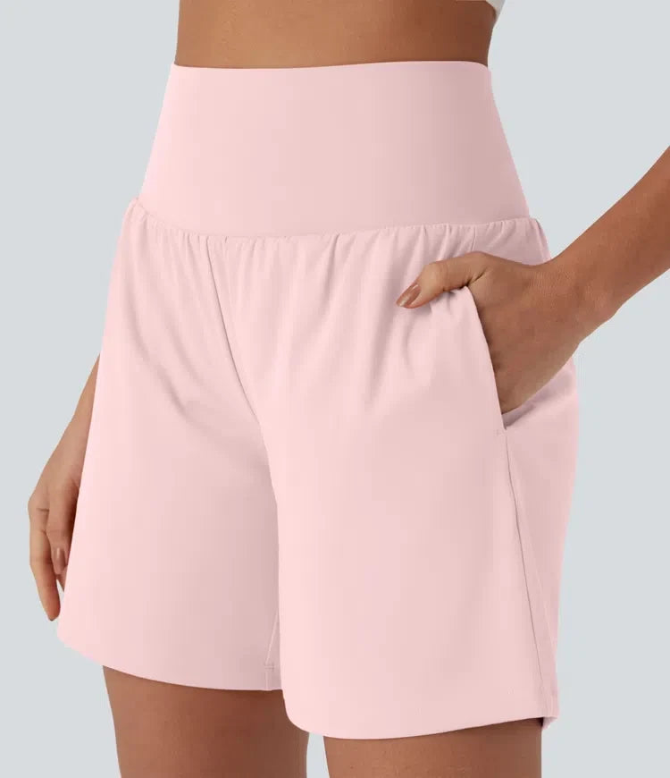 SoftlyZero luftig superhög midja 2-i-1 InstantCool yoga shorts 7" med fickor