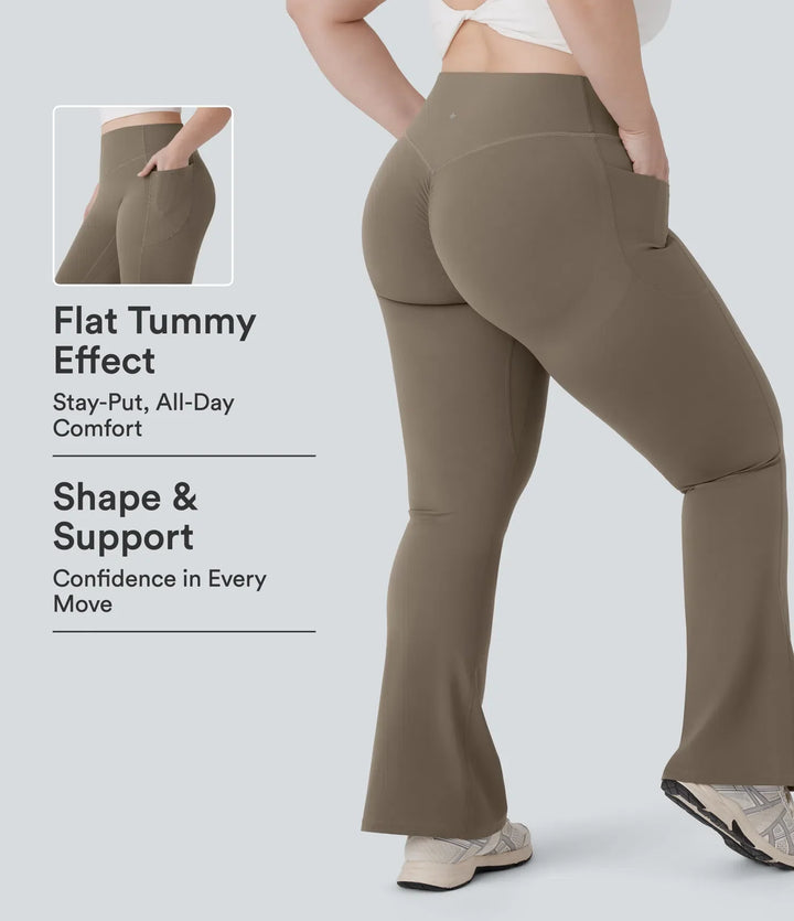 Lyckera UltraSculpt högmidjad scrunch med rumplyft magkontroll ficka formande yoga bootcut plusstorlek leggings