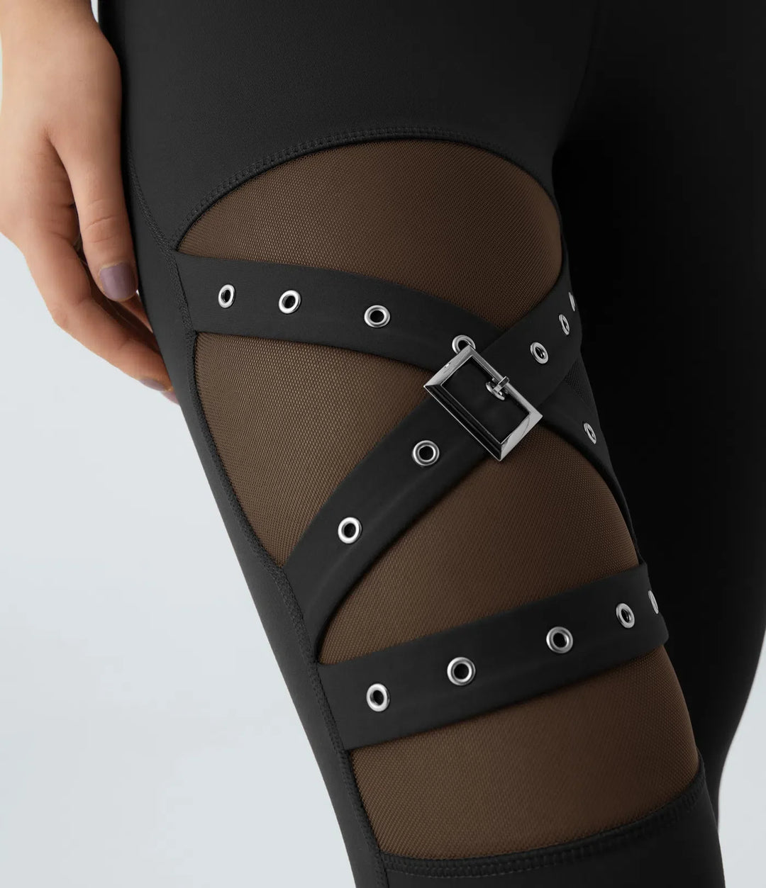 DayStretch högmidjad crossover kontrastmesh dekorativ spänne yogaleggings