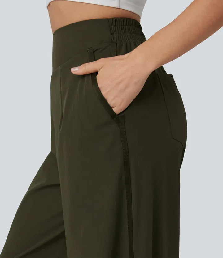 Högmidjad vida ben baggy vardagsbyxor med fickor