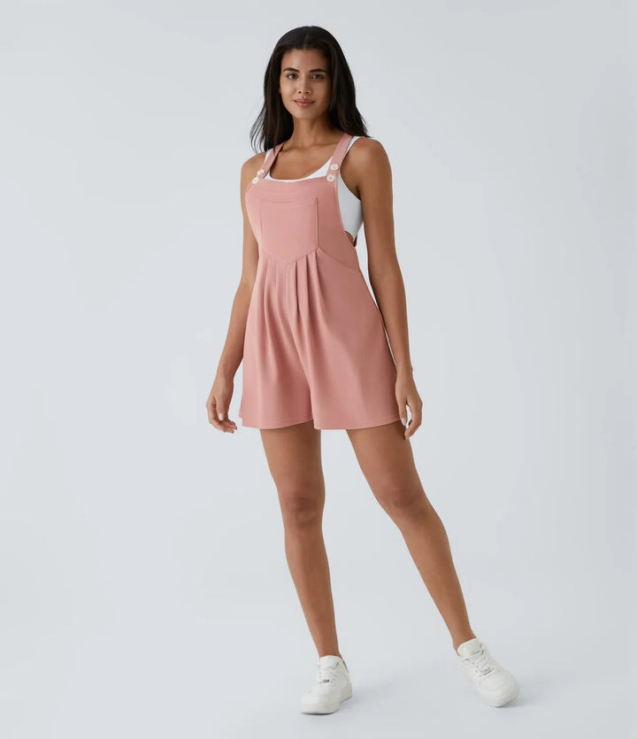 Fickor våffelstruktur för vardag kort hängselbyxor