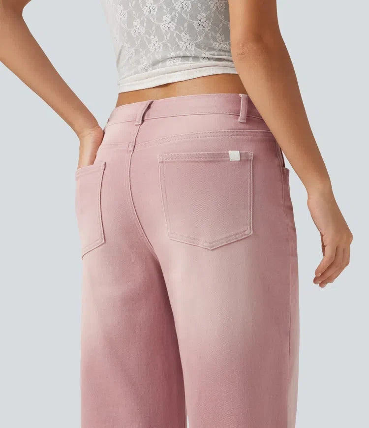 Med låg midja asymmetrisk vida ben färgglad vardagsjeans med fickor